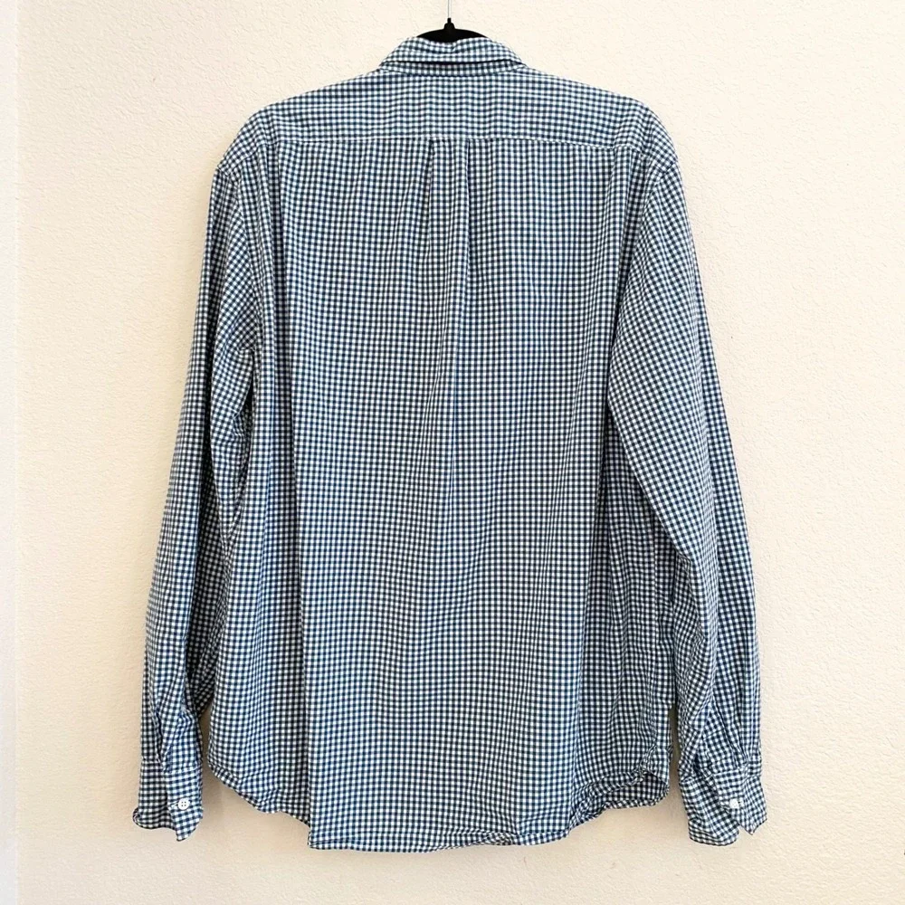 J Crew Slim Fit Stretch Gingham Button Down Shirt Mens XL Green White 98% Cotton